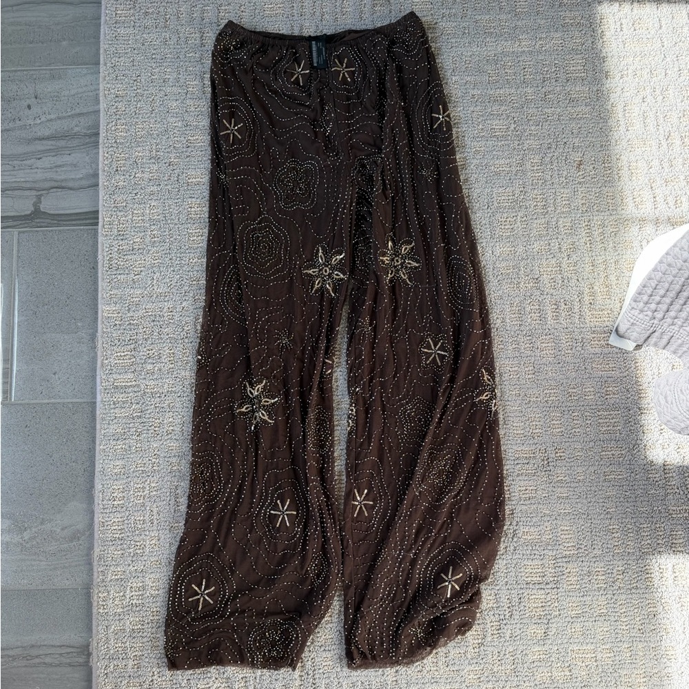 Zara Brown Embellished Trousers